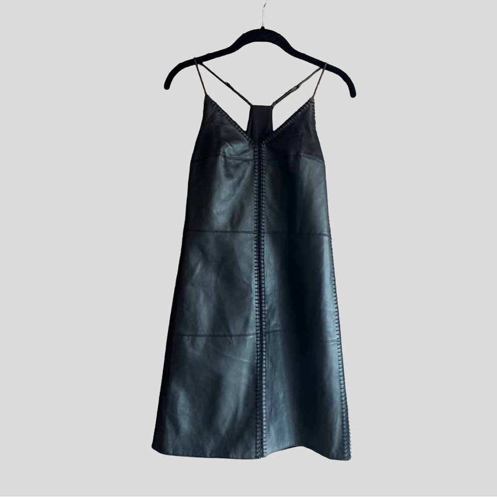 Bailey 44 Black Faux Leather Mini Dress Stitching Crochet Detail Size Small